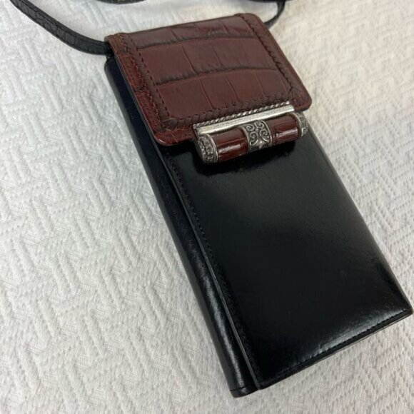Vintage Brighton Black Crossbody Wallet Card Holder Bag Purse Leather Travel - Picture 4 of 16